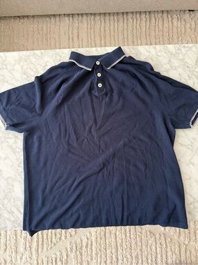 Eleventy Men’s Cotton Polo – Navy with White Tipping – Size L